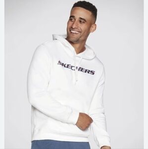 SKECHERS Heritage II men's white with black logo pullover hoodie sweatshirt NWT